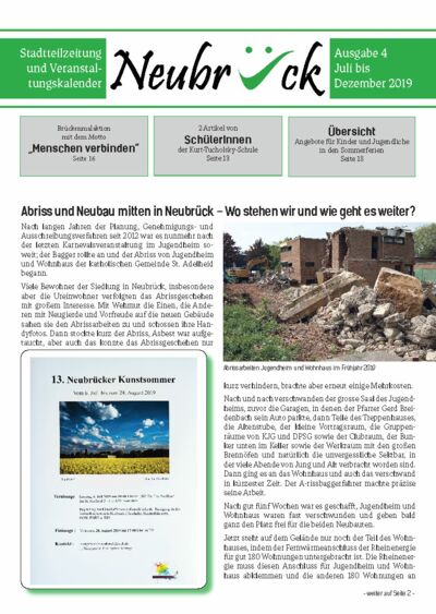 Vorderseite Stadtteilzeitung Neubrück, Ausgabe 2019, 2. Halbjahr