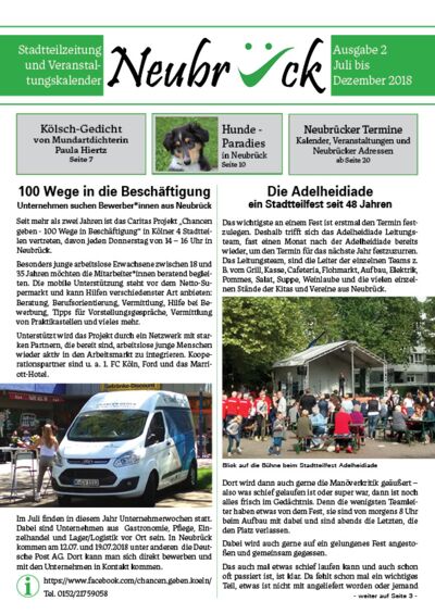 Vorderseite Stadtteilzeitung Neubrück, Ausgabe 2018 2.Halbjahr